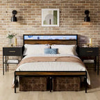 Queen Size Platform Bed with Storage Headboard, LED Light & Charging