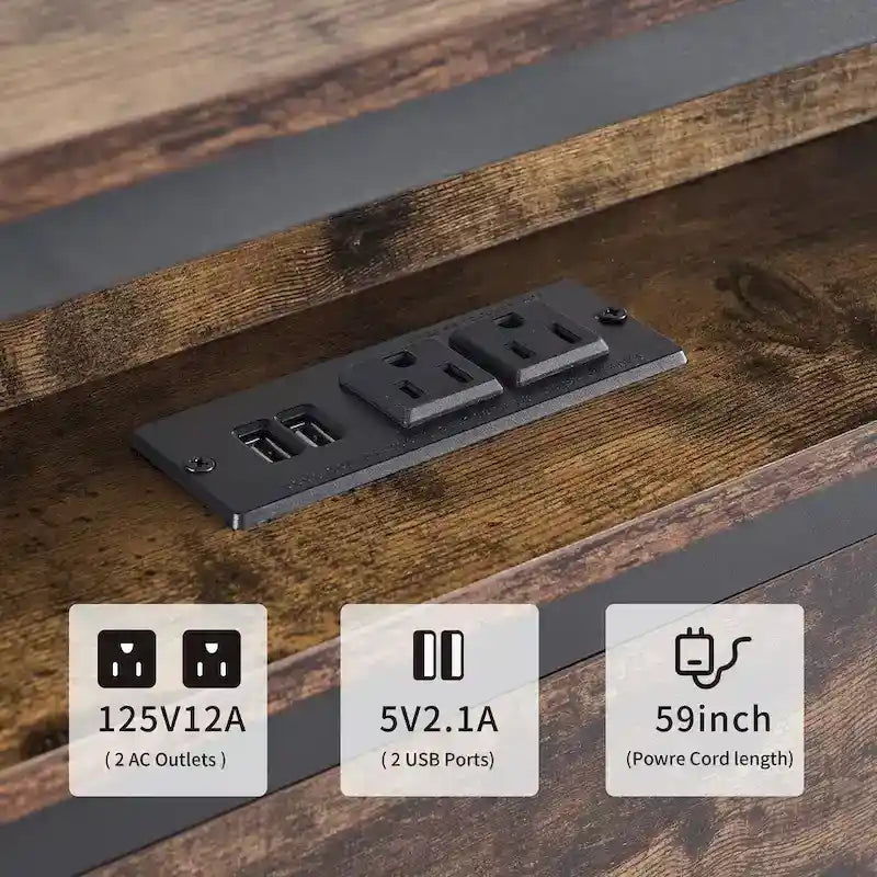 Queen Size Platform Bed with Storage Headboard, LED Light & Charging