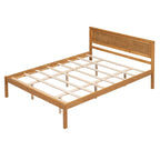 Espresso Queen Size Pine Wooden Platform Bed with Headboard and Wood Slat Support