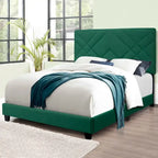 Green Queen Size Adjustable Velvet Platform Bed with Upholstered Headboard