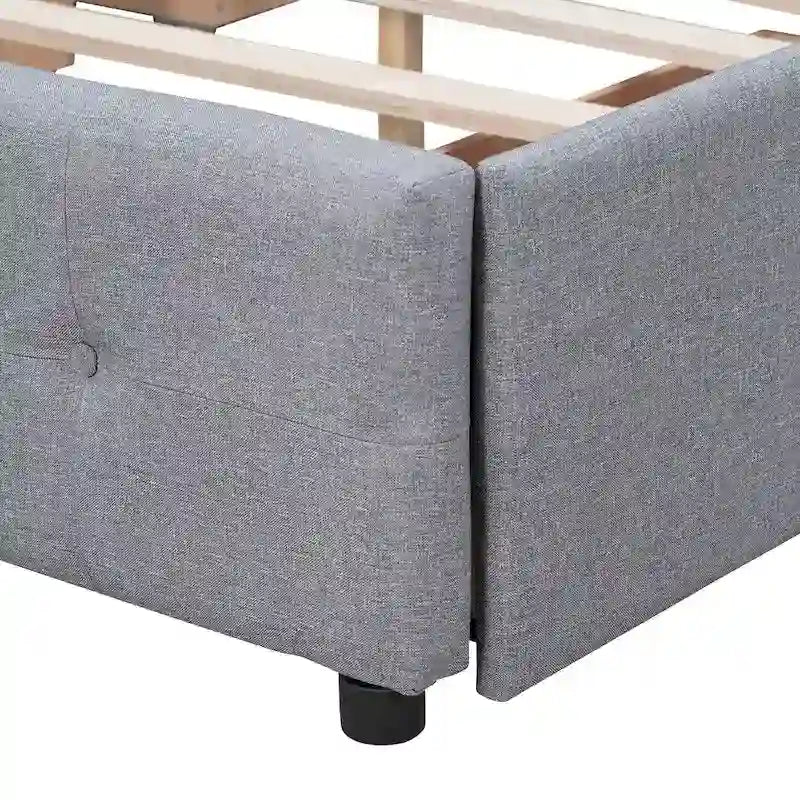Queen Size Linen Button Tufted Platform Bed Frame with 4 Storage Drawers