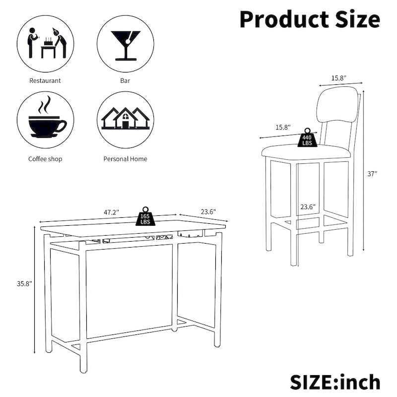 Modern Style 3-Piece Dining Set with Rectangular Table and 2 Upholstered Dining Chairs
