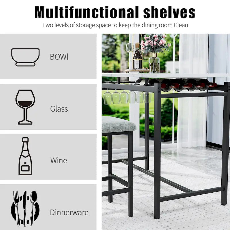 Modern Style 3-Piece Dining Set with Rectangular Table and 2 Upholstered Dining Chairs