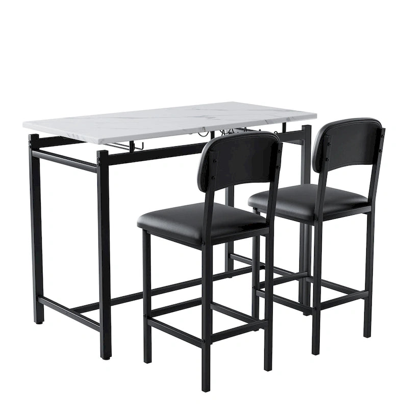 Modern Style 3-Piece Dining Set with Rectangular Table and 2 Upholstered Dining Chairs