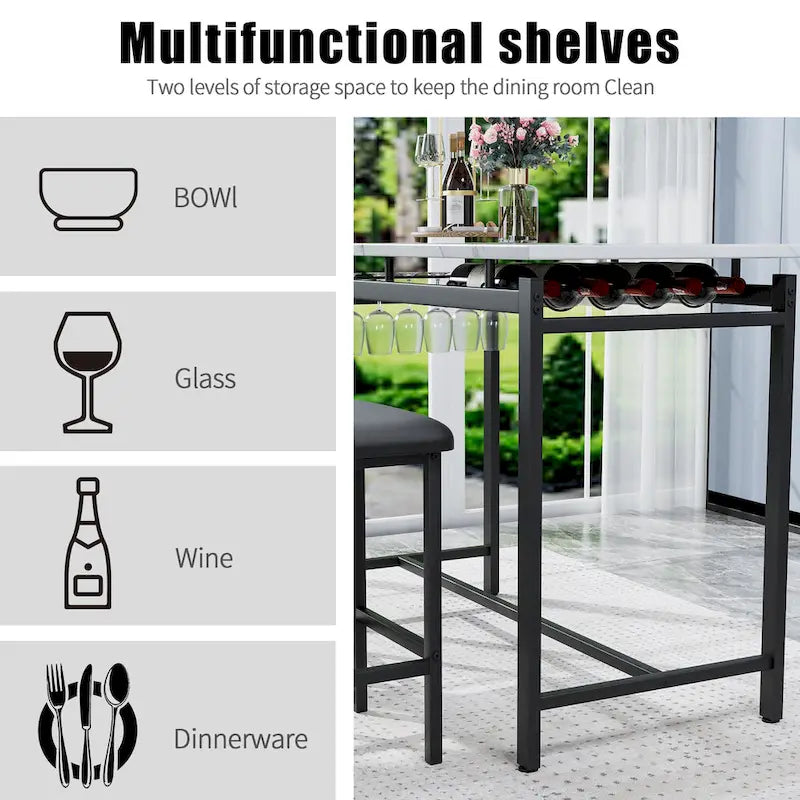 Modern Style 3-Piece Dining Set with Rectangular Table and 2 Upholstered Dining Chairs