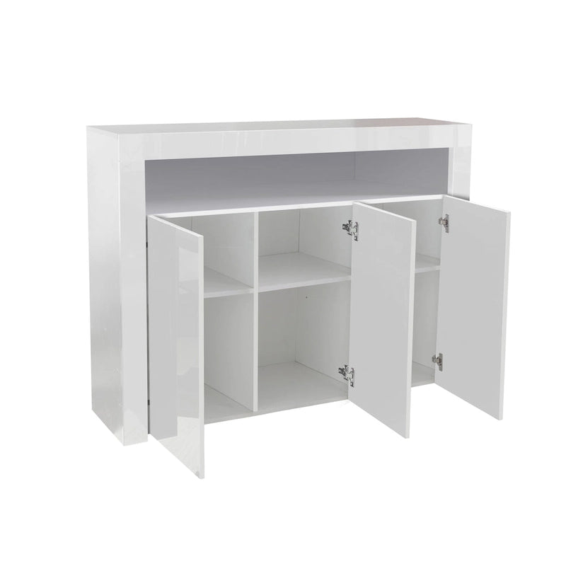 Modern Storage Cabinet with LED Light, Shelves and 3 Doors for Hallway, Dining Room