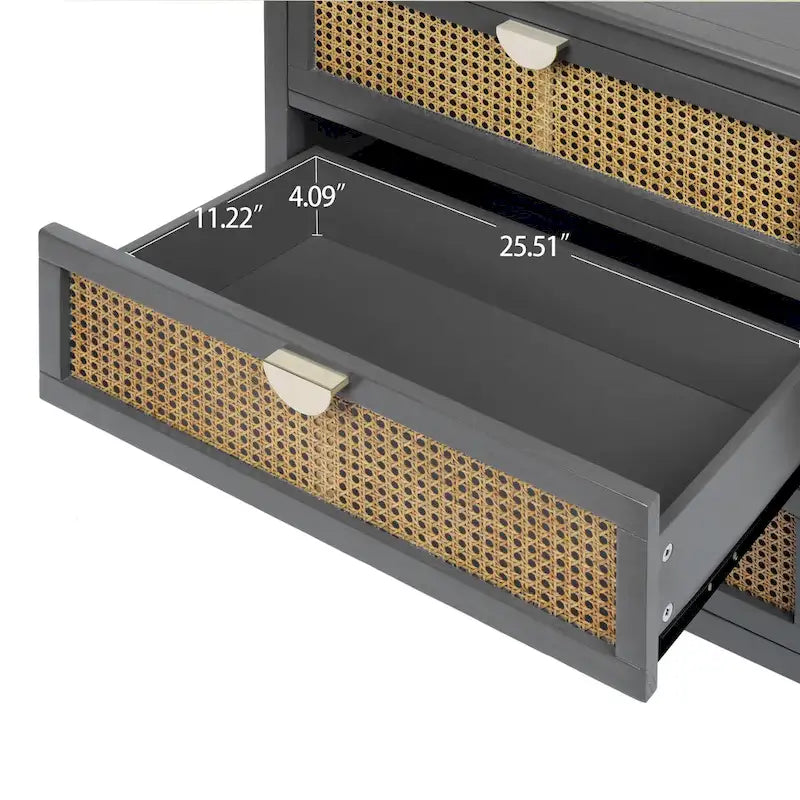 3-Drawer Bachelors Chest Cabinet with Hollow-Carved, Natural Rattan, American Furniture, Suitable for Bedroom, Living room