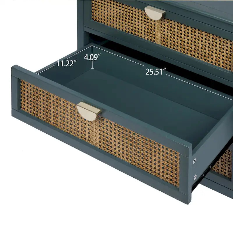 3-Drawer Bachelors Chest Cabinet with Hollow-Carved, Natural Rattan, American Furniture, Suitable for Bedroom, Living room