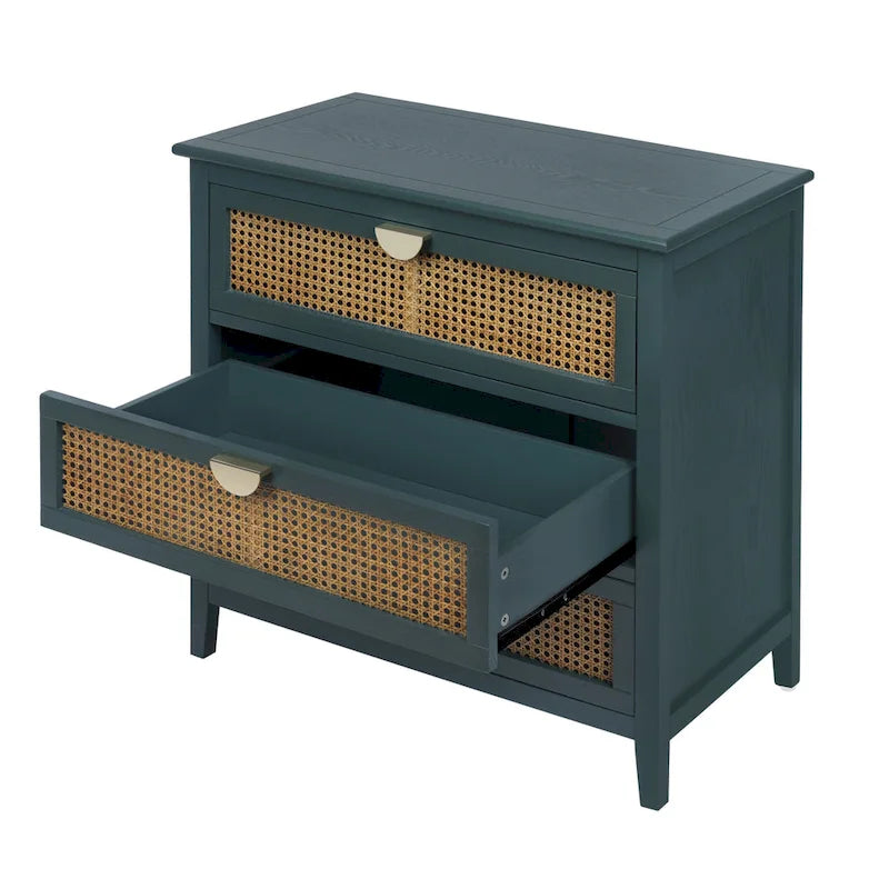 3-Drawer Bachelors Chest Cabinet with Hollow-Carved, Natural Rattan, American Furniture, Suitable for Bedroom, Living room