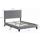 Gray Queen Upholstered Platform Bed with Linen Fabric Headboard & Slat Support
