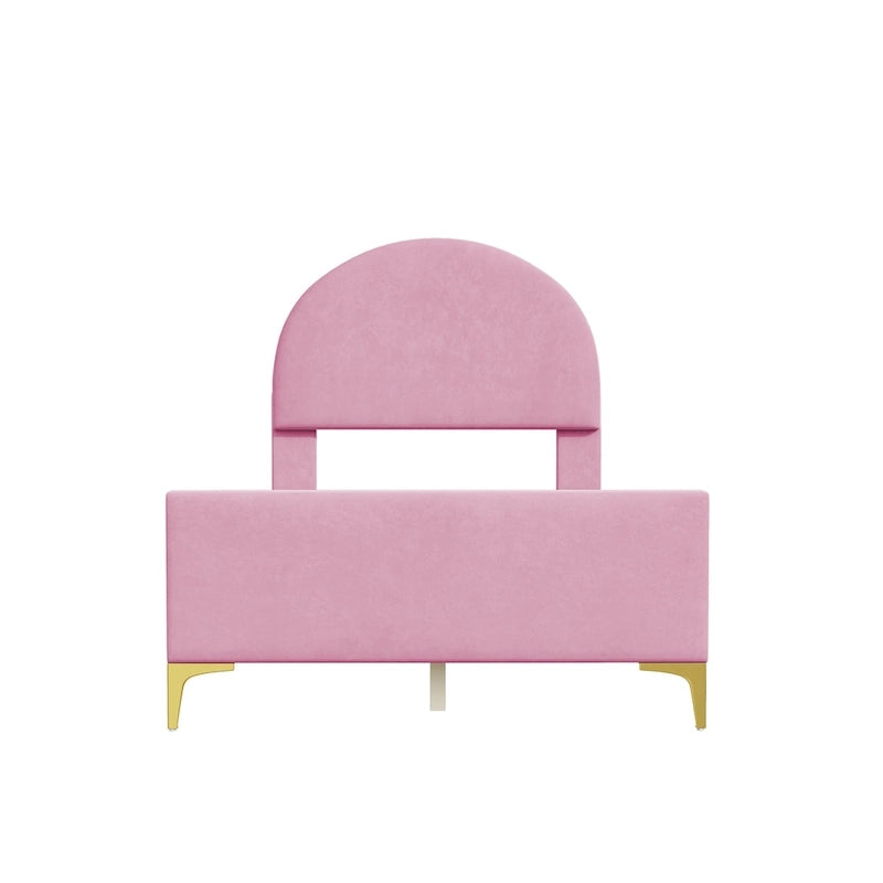 Twin Velvet Platform Bed with Semi-Circle Headboard