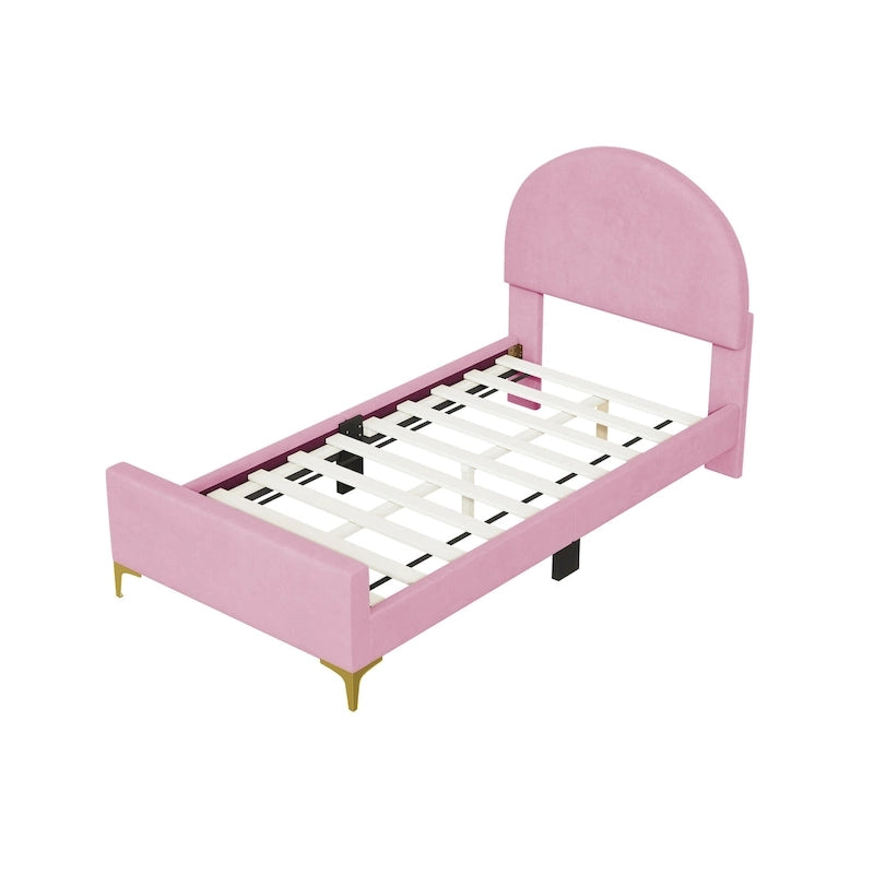 Twin Velvet Platform Bed with Semi-Circle Headboard