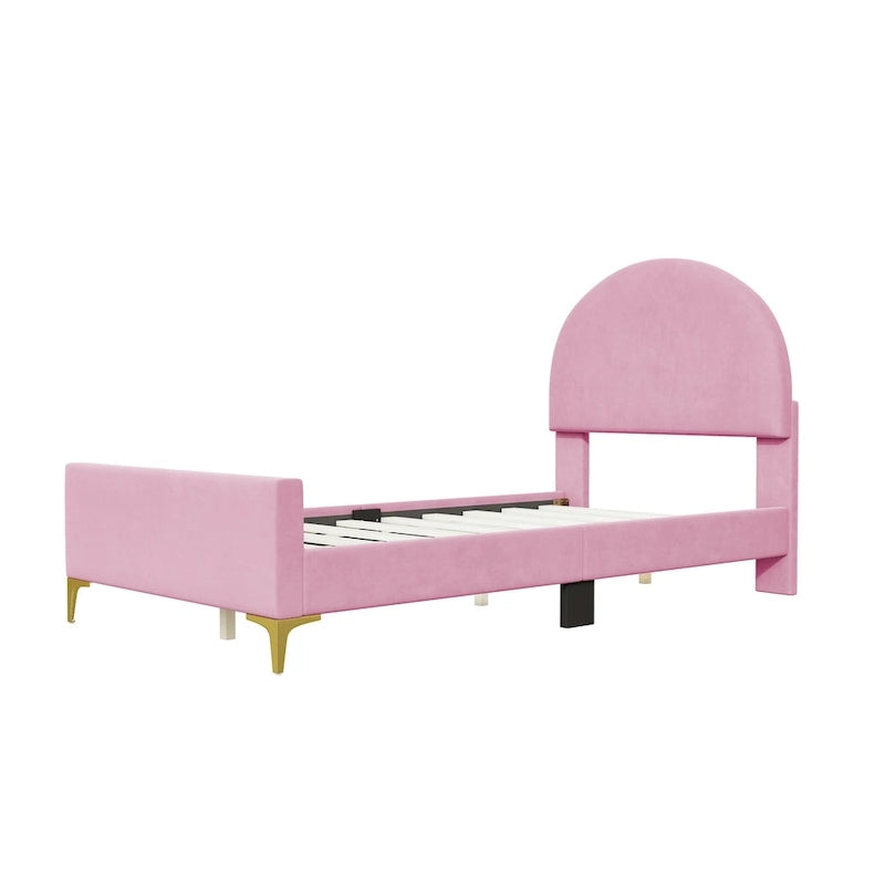 Twin Velvet Platform Bed with Semi-Circle Headboard