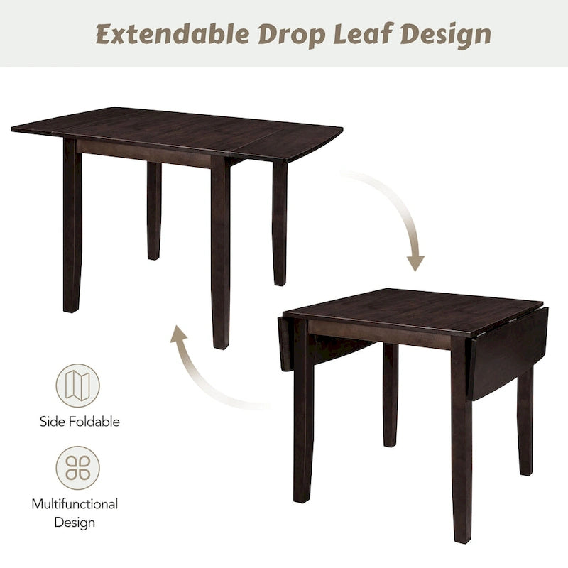 3-Piece Wooden Breakfast Nook Dining Table Set with Drop Leaf Table