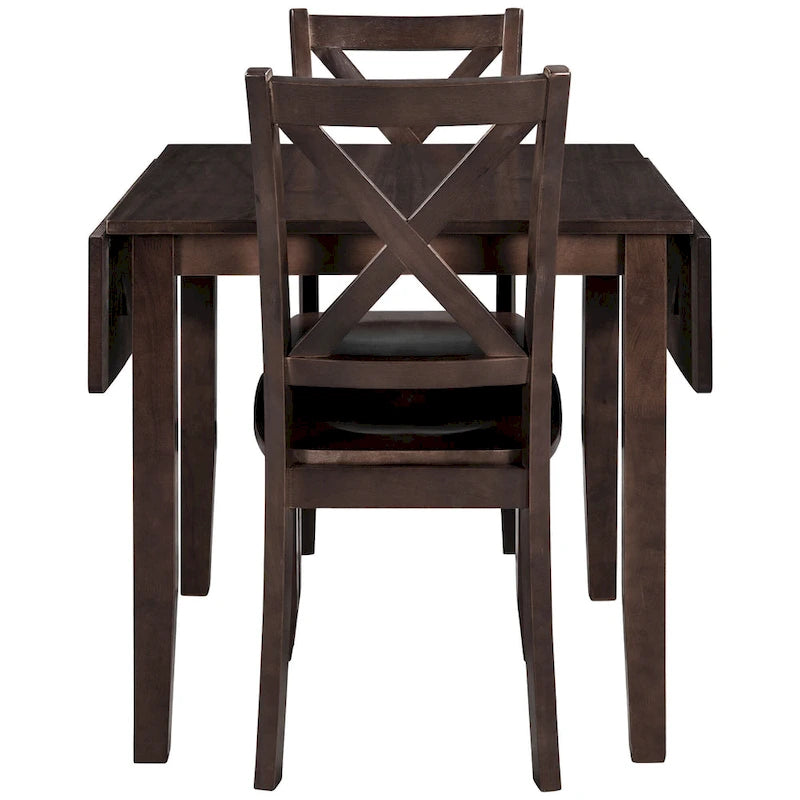 3-Piece Wooden Breakfast Nook Dining Table Set with Drop Leaf Table