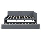 Gray Full Size Linen Upholstered Daybed with Trundle
