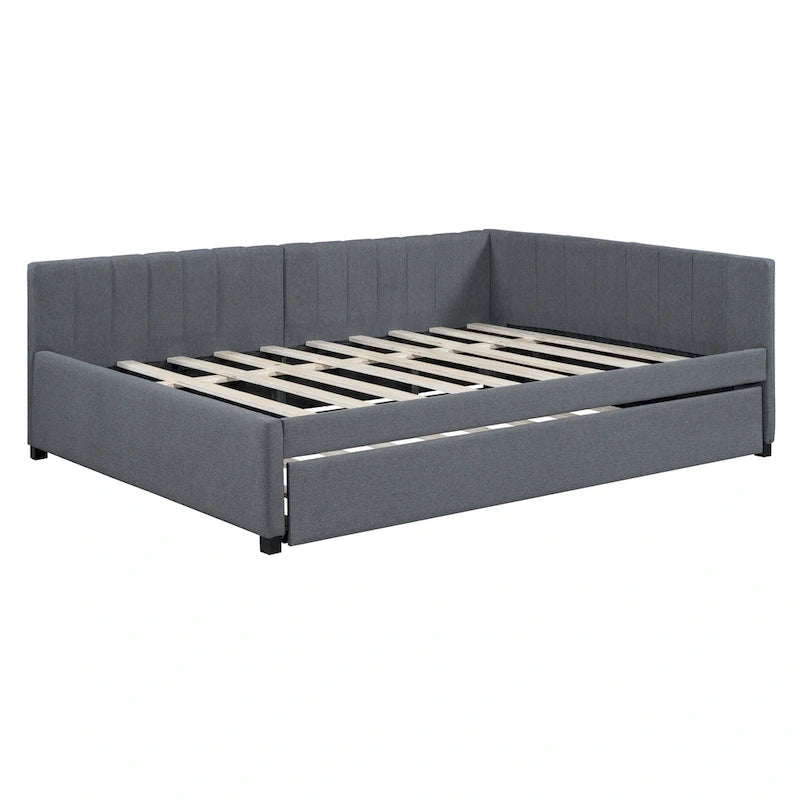 Gray Full Size Linen Upholstered Daybed with Trundle