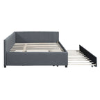 Gray Full Size Linen Upholstered Daybed with Trundle