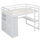 Full Solid Wood Loft Bed with Wardrobe & Desk