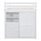Full Solid Wood Loft Bed with Wardrobe & Desk