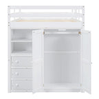 Full Solid Wood Loft Bed with Wardrobe & Desk