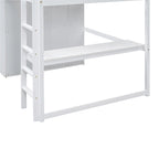 Full Solid Wood Loft Bed with Wardrobe & Desk