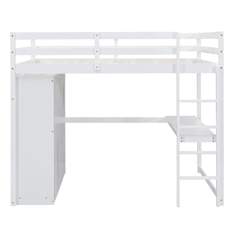 Full Solid Wood Loft Bed with Wardrobe & Desk