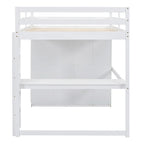 Full Solid Wood Loft Bed with Wardrobe & Desk