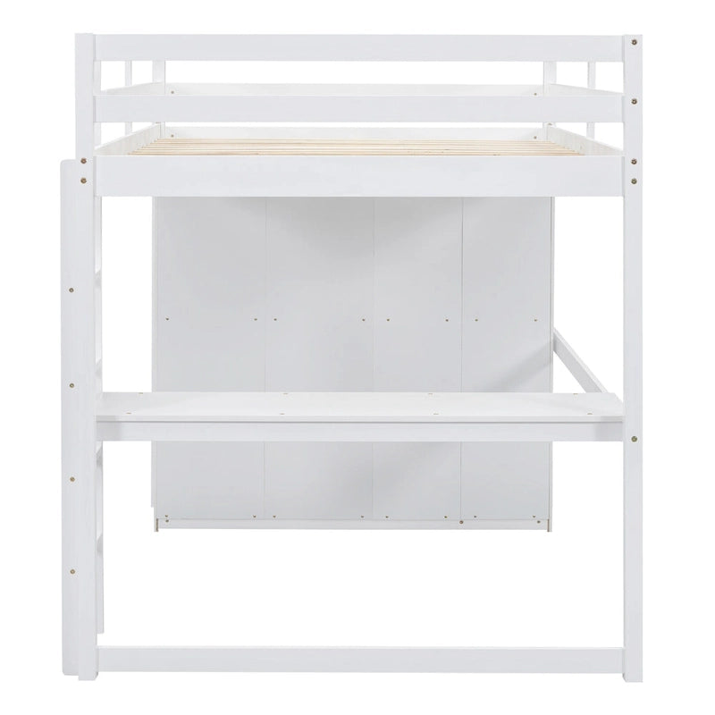 Full Solid Wood Loft Bed with Wardrobe & Desk
