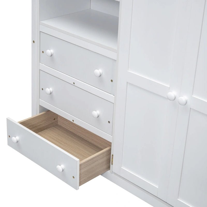 Full Solid Wood Loft Bed with Wardrobe & Desk