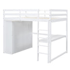 Full Solid Wood Loft Bed with Wardrobe & Desk