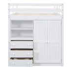 Full Solid Wood Loft Bed with Wardrobe & Desk