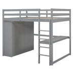 Full Solid Wood Loft Bed with Wardrobe & Desk
