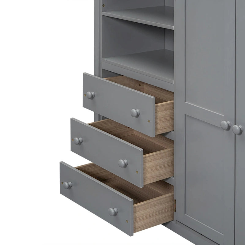 Full Solid Wood Loft Bed with Wardrobe & Desk
