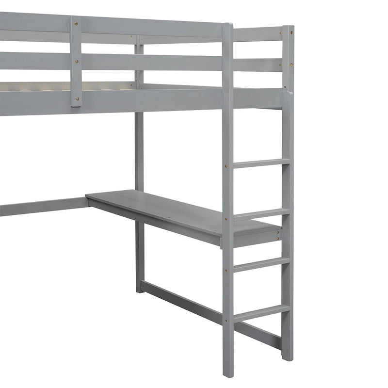 Full Solid Wood Loft Bed with Wardrobe & Desk