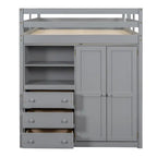 Full Solid Wood Loft Bed with Wardrobe & Desk