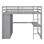 Full Solid Wood Loft Bed with Wardrobe & Desk