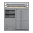 Full Solid Wood Loft Bed with Wardrobe & Desk