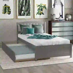 Twin Pine Platform Bed with Trundle & Slat Headboard