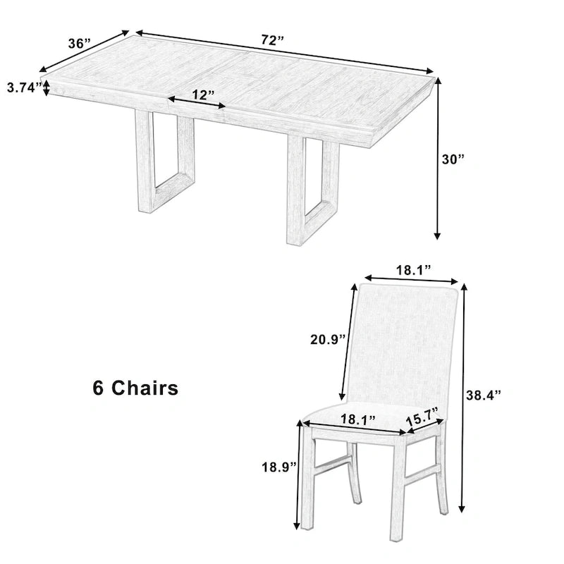 Traditional Style 7-piece Extendable Dining Table Set with Butterfly Leaf and 6 Upholstered Chairs