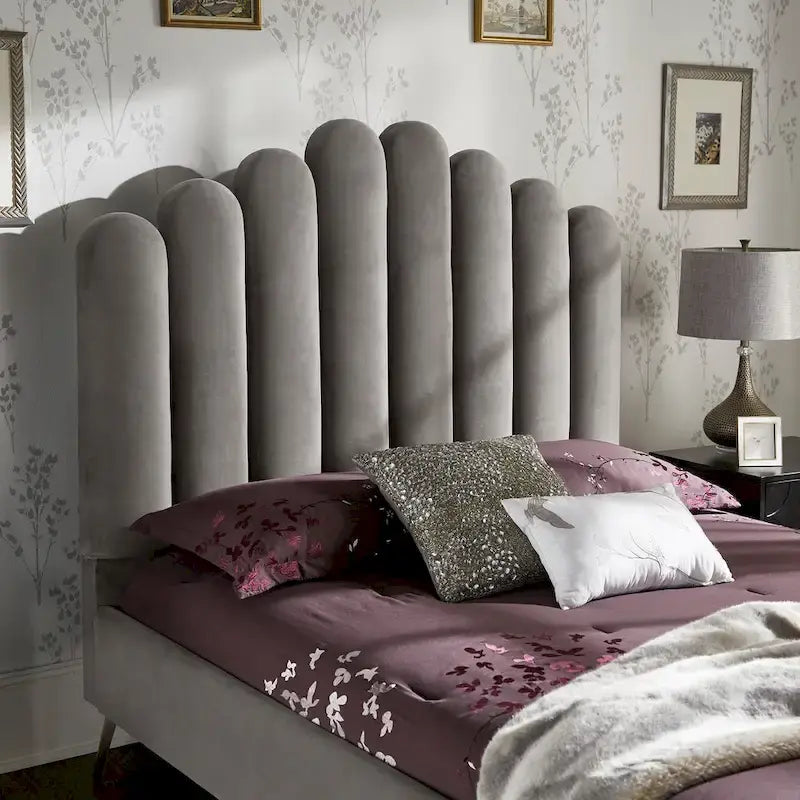 Art Deco Style Velvet Upholstered Platform Bed