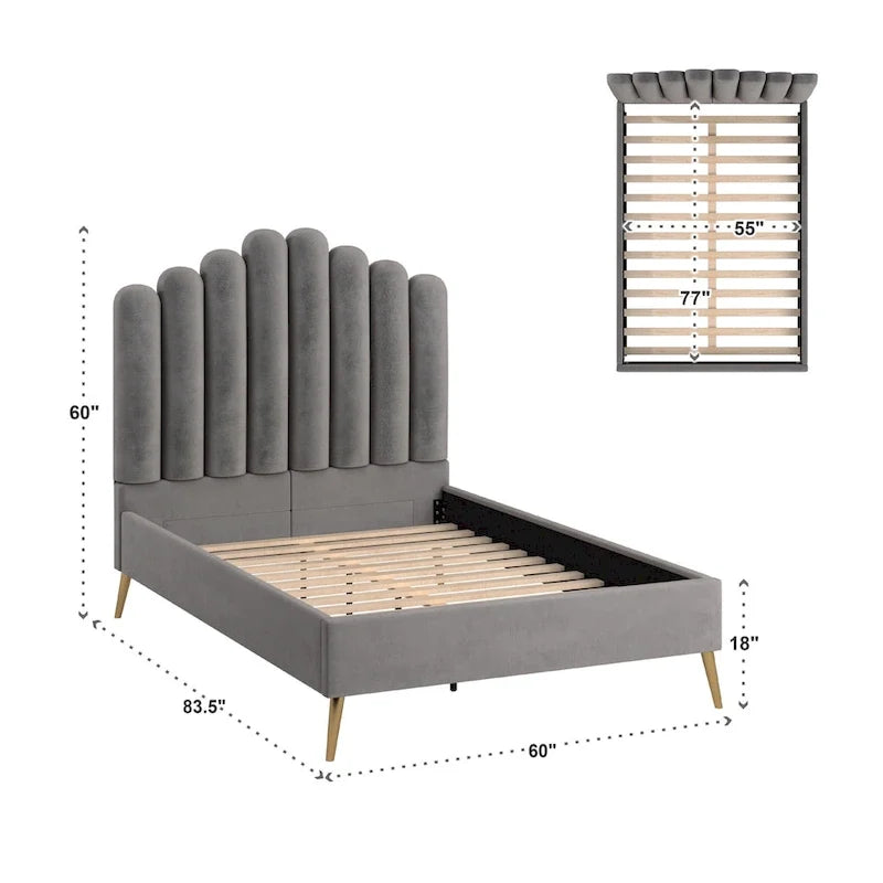 Art Deco Style Velvet Upholstered Platform Bed