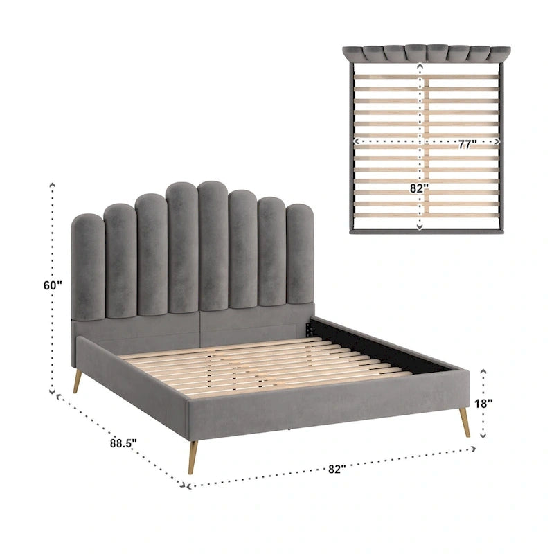 Art Deco Style Velvet Upholstered Platform Bed