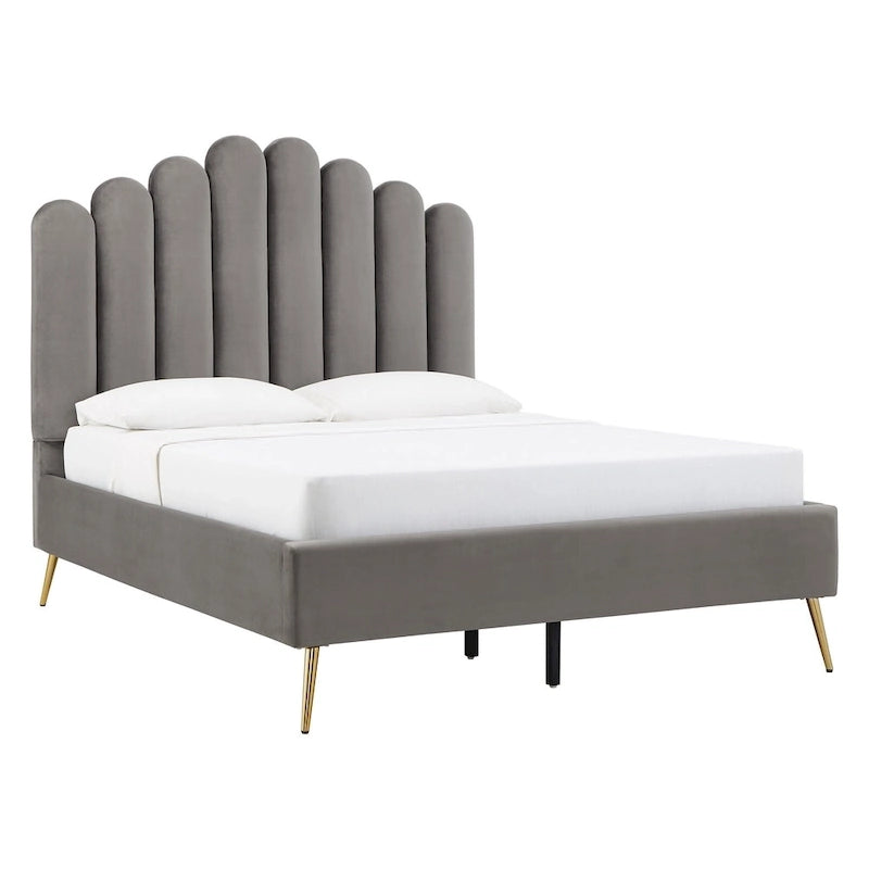 Art Deco Style Velvet Upholstered Platform Bed