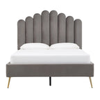 Art Deco Style Velvet Upholstered Platform Bed