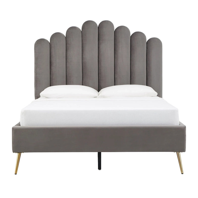 Art Deco Style Velvet Upholstered Platform Bed