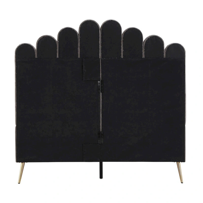 Art Deco Style Velvet Upholstered Platform Bed