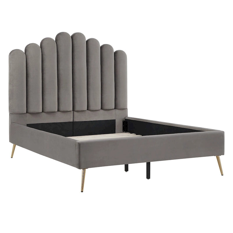 Art Deco Style Velvet Upholstered Platform Bed