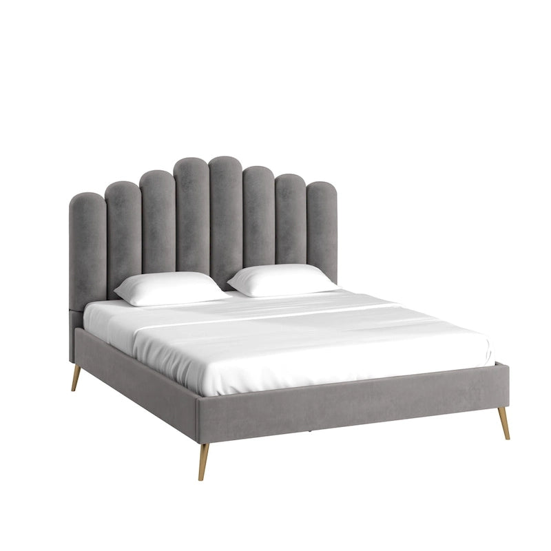 Art Deco Style Velvet Upholstered Platform Bed
