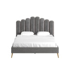 Art Deco Style Velvet Upholstered Platform Bed